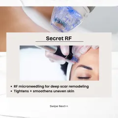 Secret RF is a powerful RF microneedling device that remodels deep scars. It delivers radiofrequency energy to tighten skin and smooth uneven surfaces caused by scarring.