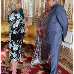Our resplendent Bandhgala suit, seen here at the grand reception at Buckingham Palace, represents the pinnacle of Indian sartorial elegance on a global stage.