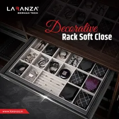 This is my decorative soft-close rack, perfect for organizing jewellery, watches, ties, and perfumes. The plush lining protects your valuables, while the clear compartments make selection simple.