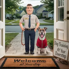 My service is all about convenience and effectiveness, which is why I offer dog training at your doorstep. This graphic illustrates my commitment to providing professional training in your home environment.