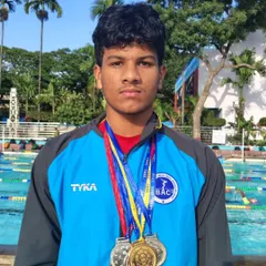 Arnav G Rao showcasing his impressive medal haul from the CBSE meet.