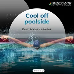 Dive into a full-body workout or simply cool off in our semi-Olympic size pool. This image captures the dynamic energy of swimming as a fitness activity, perfect for burning calories and de-stressing.