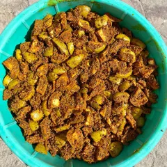 A full tub of our Punjabi Aam ka Achaar getting ready. We make our pickles in small batches to maintain the authentic homemade taste and quality in every single jar.