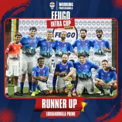 The runners-up, Lokhandwala Prime, celebrating a fantastic tournament run. The level of competition and sportsmanship was outstanding throughout the Intra Cup.