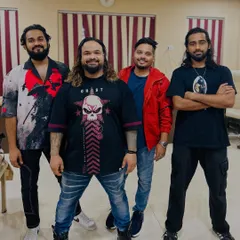 Rehearse, Rock, and Repeat. A candid shot of the four of us, the core of the MH43India sound.
