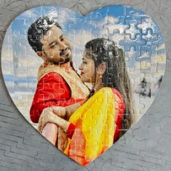 A close-up of a completed heart puzzle, showing the glossy finish I apply to make the photo vibrant and durable.