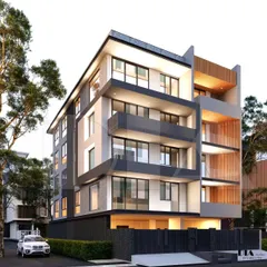 A render for an upcoming residential project for Emaar in Gurgaon, featuring a sophisticated, dark-toned facade. The design emphasizes horizontal lines with prominent balconies and a distinct material separation between floors, creating a sleek and contemporary urban home.