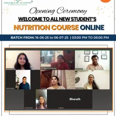 A warm welcome to a new batch of students during the opening ceremony of our online nutrition course. This image captures the beginning of their journey with us. It shows our interactive online classroom where we build a community of learners from all over the world, ready to explore health and wellness together.