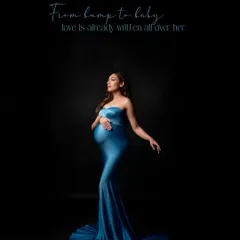 A stunning solo portrait in a vibrant blue gown against a dark backdrop. This style is perfect for creating a piece of art that is both elegant and bold.