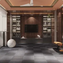 Who wants to skip leg day in this private gym? This space is designed to be both functional and stylish, with organized weight storage and modern equipment.