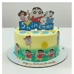 A playful Shin-chan themed cake for a fan of the show. This is a fresh pineapple cake, 100% eggless and chemical-free, with a fun and colorful design.