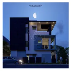 The final night-view render for the Arun Reddy project. This visualization helped the client see how architectural lighting would enhance the home's features, turning the building into a landmark after sunset.