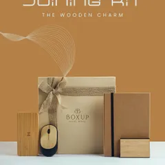 Here is The Wooden Charm hamper, presented as a complete joining kit. This set includes a wooden mouse, a power bank, and a notebook, offering a unique and eco-friendly welcome to new team members.