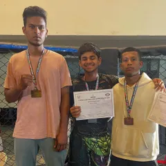 Mithun, Anmol, and Kushal after their performance at the 7th Bangalore MMA Championship. Their hard work is paying off, and they are on their way to becoming top athletes.
