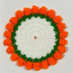Celebrate freedom in every sip. This handcrafted tricolor crochet coaster is a little piece of Independence Day pride for your table.