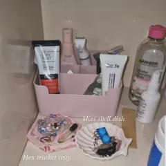 Customer Diaries: This customer is using our hex trinket tray and mini shell dish to keep their bathroom counter organized and beautiful. We love to see it.