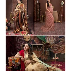 A collage showcasing the beauty and variety of our ethnic maternity shoots. From rich fabrics to traditional props like diyas, we celebrate your culture.