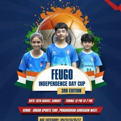 The announcement poster for the 3rd Edition of the Feugo Independence Day Cup, listing all age categories from U9 to U17.