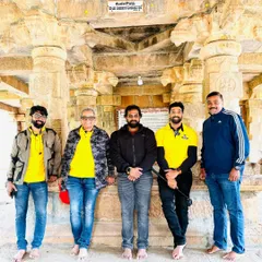 Our group inside a mantapa at one of the Kempegowda trail sites. We take time to absorb the history and architecture of each location.