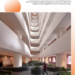 The landscaped courts at the Surat Diamond Bourse serve as the social spine of the complex. These shaded areas, designed with seating and water features, are where the trading community gathers for informal meetings and lunches, fostering a strong sense of community.