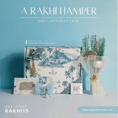 A Rakhi hamper she'll actually love. The "Sibling Shenanigans" hamper is beautifully designed with a floral box, a custom card, a stylish bow, and a lovely bouquet.
