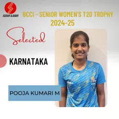 Spinning her way to success. Congratulations to off-spinner Pooja Kumari M on her selection for Karnataka in the BCCI Senior Women’s T20 Trophy. Wishing you a fantastic tournament.