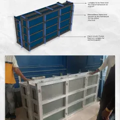 Stage 2 was fixing clear acrylic panels to the metal frame to provide a solid surface for the next layer.