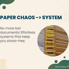 Are you drowning in piles of paper? I help clients move from paper chaos to a simple, stress-free system. We will create a home office filing system that makes it easy to find any document in seconds, so you can stop worrying about lost bills or important papers and focus on your work.