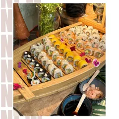 Introducing our latest culinary creation: the Sushi Boat. We artfully arrange a variety of fresh, handcrafted sushi rolls, making for a sophisticated and impressive addition to any luxe gathering or corporate event. It’s a journey of flavor, beautifully presented.
