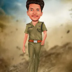 A 'mass' entry style caricature for a friend in the police force. This is a great example of a professional caricature with a cinematic feel.