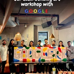What an amazing team building session with Google! This is the final result of our group doodling challenge, where each person contributed to create a single, massive piece of art that represents their team's spirit.