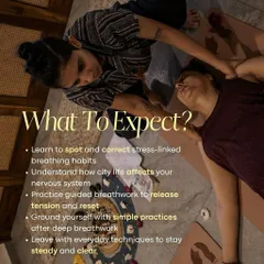 What to expect from our Urban Nervous System Reset? You will learn to spot stress-linked breathing habits, practice guided breathwork to release tension, and leave with everyday techniques to stay steady.