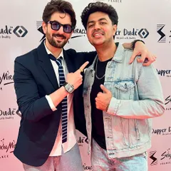 Actor Neil Nitin Mukesh rocking his signature style alongside me. It's always a pleasure to collaborate with artists who have a strong sense of personal style.