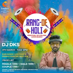 A look back at my Rang De Holi 2023 event at Comfort Inn. These posters show the full package I offer: rain dance, live food and drink counters, and a lineup of the best DJs.