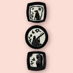 A set of three custom wall plates, each telling a part of a personal story. This commission celebrated a passion for music, acting, and the love for a dog named Scotch. Collaborating on such meaningful pieces is one of the most rewarding parts of my craft.