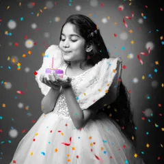 A birthday wish is a moment of pure magic. I used a special editing technique here, keeping the girl and her wish in focus while the world around her is in black and white. The colorful confetti adds a touch of whimsy, highlighting the joy and wonder of her celebration.