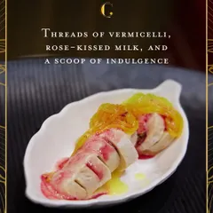 A modern interpretation of a classic Falooda. We layer threads of vermicelli with rose-kissed milk and other delights, creating a dessert that is a story of texture, fragrance, and festivity.