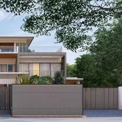 A 3D render of "Zen Oasis," our contemporary residence in Coimbatore. The design features sleek lines and full-height openings that blur the boundary between the interior and the lush, landscaped exterior.