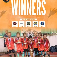 Our U10 warriors after conquering the Soccerlink Celebration Club tournament in Andheri. This picture captures the pride and joy of a well-earned victory.