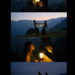 This collage showcases the variety of shots we can achieve during a single night session with lanterns. It includes close-ups, wide shots, and silhouettes, all telling a cohesive story of love under the stars.