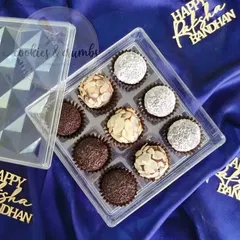 My Brazilian Brigadeiros, which are basically delicious chocolate laddoos. This box from my Rakshabandhan collection includes classic chocolate, coconut, and almond-coated ones.