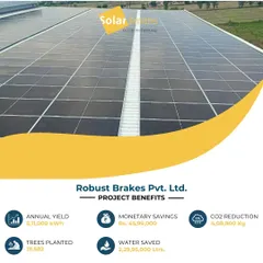 I am proud to have powered up Robust Brakes Pvt. Ltd. with this extensive solar installation. It generates over 5.1 million kWh annually, saving the company nearly ₹46 lakhs and planting the equivalent of 18,582 trees.