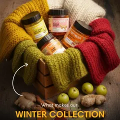 What makes our winter collection special? It's the combination of traditional recipes and seasonal ingredients like amla and ginger, all packed into a cozy, flavourful hamper.
