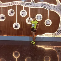 Pointing to the word 'Focus' after the Green Run. It was a cold, rainy morning, but the focus paid off with a 1st place finish in my age category.