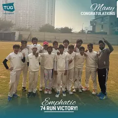 An emphatic 74-run victory for our junior team. This picture captures the pure joy and team effort that goes into a big win.