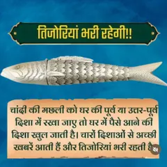 A simple Vastu remedy to attract wealth. Placing a silver fish in the east or north-east direction of your home is believed to open the doors for money to flow in and keep your safes full.