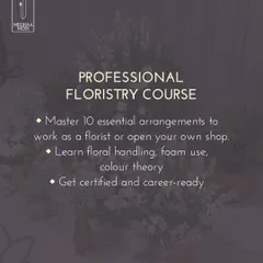 The Professional Floristry Course is designed to get you career-ready. You will master 10 essential arrangements, learn floral handling and color theory, and receive a certification to work as a florist or open your own shop.
