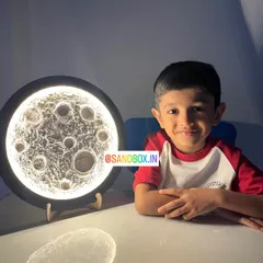 This young man is so pleased with his handcrafted moon lamp, and he should be! The kit comes with everything you need to create this textured, glowing piece of art for your room.