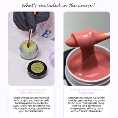 Our Summer Crash Course covers both Acrylic Extensions and Builder Gel. Learn to build strong, structured nails with acrylic and master gentle, long-lasting overlays with builder gel.