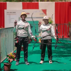 Witnessing the National Women's Archery Tournament at the sacred Ambaji temple in Gujarat. A powerful display of focus, fire, and feminine energy.
